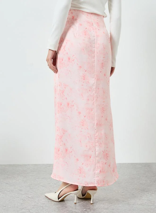 Styli Light Pink Light Pink Floral A-Line Maxi Skirt for Women | Best Price UAE